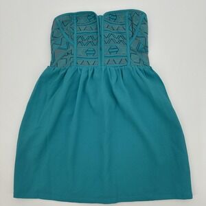 Staring At‎ Stars Dress Womens Small Strapless Boho Embroidered Geometric Mini